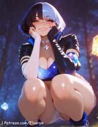 1girls ai_generated ass ass_focus big_ass big_breasts black_eyes blush breasts closed_mouth clothed clothing cute cute_face female female_focus large_ass large_breasts light-skinned_female light_skin looking_at_viewer luna_snow luna_snow_(marvel_rivals) marvel marvel_comics marvel_rivals multicolored_hair sexy sexy_body sexy_female sexy_pose sitting yellow_eyes younger_female