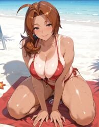 ai_generated auburn_hair beach beach_towel beach_umbrella big_ass bikini bikini_bottom bikini_only bikini_tan bikini_top busty cleavage delia_ketchum_(pokemon) exposed exposed_shoulders hair_tied half-closed_eyes housewife kneeling large_breasts laying_down laying_on_ground legs_spread long_hair looking_at_viewer milf mommy mommy_kink outdoors outside pokemon red_bikini red_bikini_bottom red_bikini_only red_bikini_top sand seductive seductive_look seductive_smile smile spreading spreading_thighs sunbathing sweat tagme tan tan_body tanline thick_ass thick_thighs tied_hair towel water wet wife