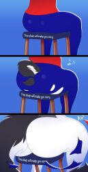 anthro big_butt body_expansion butt butt_expansion canid canid_demon canine chair comic cursed_object demon digital_drawing_(artwork) digital_media_(artwork) english_text expansion female furniture growth hellaverse hellhound helluva_boss hi_res human human_to_anthro loona_(helluva_boss) male mammal mythological_canine mythological_creature mythology nude sitting sjevi solo species_transformation tail text tf_into_fictional_character thick_thighs transformation transformation_sequence white_body wide_hips