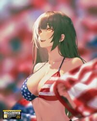 1girl american_flag_bikini girls'_frontline heterochromia long_hair open_mouth ro635_(girls'_frontline)