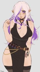 ashe_(venzari) braid braided_hair choker cock_ring elf lip_ring long_hair nose_piercing nose_ring purple_eyes purple_hair runny_makeup runny_mascara septum_piercing septum_ring tagme two-tone_hair white_hair witch