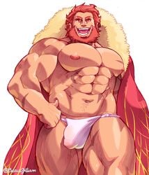 1boy bara beaugilliam biceps bodybuilder buff bulge coat daddy dilf facial_hair fate_(series) flaccid iskandar_(fate) looking_at_viewer male male_only manly muscles muscular_male nipples pecs rider_(fate/zero) solo solo_male thick thick_thighs thong uncle underwear white_underwear