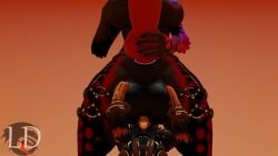 16:9 3d_(artwork) accessory anthro arm_tattoo ball_worship balls big_balls big_butt big_penis black_balls black_body black_breasts blender_(artwork) blender_cycles_(artwork) body_worship breasts butt digital_media_(artwork) duo faceless_character female garter genital_worship genitals gynomorph hand_on_breast hand_on_penis hi_res hyena hyenid_(species) intersex knot lustfuldemon mamagen mammal nipples offscreen_character penis penis_on_face purple_nipples red_knot red_penis roxanne_(lustfuldemon) tattoo thick_thighs widescreen