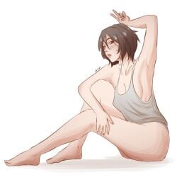 1:1 1:1_aspect_ratio 1girls 2d 2d_(artwork) 2d_artwork arm_above_head arm_up armpit armpit_crease armpit_peek armpits average_breasts background bare_armpits bare_arms bare_calves bare_hands bare_hips bare_knees bare_legs bare_shoulders bare_skin bare_soles bare_thighs bare_toes barefoot blank_background breasts brown-eyed_female brown-haired_female brown_eyes brown_hair calves cleavage collarbone curvaceous curvaceous_body curvaceous_female curvaceous_figure curvaceous_hips curvy curvy_body curvy_female curvy_figure curvy_hips digital digital_art digital_drawing digital_drawing_(artwork) digital_media digital_media_(artwork) drawing elbows exposed_armpits exposed_arms exposed_hips exposed_legs exposed_shoulders exposed_skin exposed_thighs exposed_toes eyebrows_visible_through_hair feet female female_focus female_only fingernails fingers full_body grey_tank_top grey_topwear hair_between_eyes hairless_armpits hand_above_head hand_on_leg hand_on_own_leg hand_on_own_thigh hand_on_thigh hand_up head_tilt isavi knees lean_figure legs looking_at_viewer looking_sideways looking_to_the_side medium_breasts monotone_background narrow_waist nipple_bulge no_shoes oc one_color_background original original_art original_artwork original_character peace_sign plain_background presenting_armpit shaved_armpits short_hair shoulders sign sitting slender_body slender_waist slim_female slim_waist solid_color_background solo tank_top thighs tilted_head toes topwear touching_leg touching_thigh v v_sign white_background wide_hips