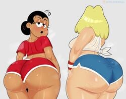 2girls ass big_ass big_butt black_hair blonde_hair bottom_heavy breasts bubble_ass bubble_butt coldarsenal dark-skinned_female dark_skin fat_ass fat_butt female female_only hair_bun huge_ass huge_butt large_ass large_butt latina light-skinned_female light_skin looking_at_viewer looking_back maria_santiago married_woman mature mature_woman milf mother nickelodeon rita_loud shirt shorts sports_bra steamy straight_hair sweat sweaty sweaty_ass sweaty_butt take_your_pick the_casagrandes the_loud_house thick_ass thick_thighs wide_hips workout_clothes