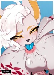 anal anthro anubian_jackal bodily_fluids bovid canid canine canis caprine dreddy_(dreddyhypno) duo embarrassed goat handjob handjob_while_rimming hi_res imp jackal jaki_(jaki0284) male male/male mammal oral penile reach_around rimming rimming_male saliva sex tail_petting ziffir