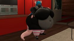 bbw belly_button belly_button_piercing big_ass big_breasts black_fingernails blue_hair breasts bubble_butt buckteeth collar cross_necklace dark_blue_shirt ear_piercing female furry grey_body grey_fur hair hand_on_breast hips huge_ass huge_breasts huge_hips hyper_ass jewelry kingofthekabuto maddie_rattie obese_female onomatopoeia overweight overweight_female pink_eyes pink_tail queenofthekabuto rat_tail shirt shorts simple_background ssbbw text thick_thighs thighs wide_hips yoga_shorts