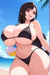 ai_generated beach beach_ball bikini brown_hair female final_fantasy final_fantasy_vii huge_breasts long_hair tifa_lockhart