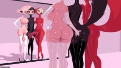 16:9 2026 absurd_res angel_dust anthro arachnid arthropod avian balls big_butt big_penis bird black_body butt butt_grab demon dracreloaded femboy fluffy fluffy_chest genitals group hand_on_butt hazbin_hotel hellaverse helluva_boss hi_res male mirror mirror_reflection owl penile penis penises_touching pink_body red_body reflection spider stolas_(helluva_boss) trio vassago_(helluva_boss) wide_hips widescreen