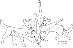 1993 african_wild_dog animal_genitalia antelope ball_bite balls black_and_white bovid canid canine dated feral forced genitals group hooves horn imminent_vore lying male mammal monochrome on_back sheath simple_background smile tail trio unwilling_prey urbanhermit white_background willing_pred