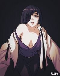 1girls 2d 2d_(artwork) 2d_artwork adult adult_female anime anime_character arm_support background bent_forward bent_over big_boobs big_breasts black-eyed_female black-haired_female black_background black_eyepatch black_eyes black_hair black_jeans breasts breasts_apart busty busty_female busty_girl chainsaw_man cleavage collarbone curvaceous curvaceous_body curvaceous_female curvaceous_figure curvaceous_hips curvy curvy_body curvy_female curvy_figure curvy_hips dangling_breasts dark_background dark_hair digital digital_art digital_drawing digital_drawing_(artwork) digital_media digital_media_(artwork) drawing eyepatch fanart female female_focus female_only from_below_view from_front front_view groin hanging_breasts himeno_(chainsaw_man) hourglass_figure inguinal_crease inguinal_ligament isavi jeans large_boobs large_breasts lean_figure leaning leaning_forward legs_closed legs_together looking_at_viewer looking_down looking_down_at_viewer loose_strap low-angle_shot low_angle_view mappa mature mature_female mature_woman monotone_background narrow_waist one_color_background open_mouth parted_lips plain_background portrait purple_tank_top purple_topwear shonen_jump short_hair shoulders shueisha slender_body slender_waist slim_female slim_waist solid_color_background solo strap_slip tank_top thick_thighs thighs thighs_together tongue top_view topwear upper_body upper_teeth view_from_below viewed_from_below weekly_shonen_jump wide_hips woman