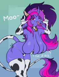 2026 airfly-pony anthro belly big_breasts breasts cow_suit curved_horn elepatrium_universe equid equine female female_anthro hi_res horn huge_breasts mammal miranda_(airfly-pony) solo tongue tongue_out unicorn_horn