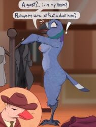2026 absurd_res anatid anseriform anthro avian beak bird bird_legs breasts claws columbid curvy_figure digital_drawing_(artwork) digital_media_(artwork) duck duck_detective:_the_ghost_of_glamping duck_detective:_the_secret_salami emilia_dinkel english_text eugene_mcquacklin_(duck_detective) feathers female hi_res male nude pigeon rock_dove signature tail text urefunest wings