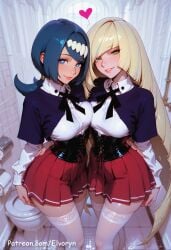 2girls ai_generated ass ass_grab big_ass big_breasts blonde_hair blue_eyes blue_hair blush breast_grab breasts closed_mouth clothes clothing cute cute_face duo female female_focus green_eyes lana's_mother_(pokemon) large_ass large_breasts light-skinned_female light_skin long_hair looking_at_viewer lusamine_(pokemon) male multiple_females multiple_girls nipples pink_nipples pokemon pussy sexy sexy_body sexy_female younger_female