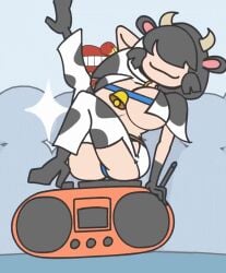 animated animated_gif aqua_hair ass boots bouncing bouncing_ass bouncing_breasts bovine breasts clothed collar cow cow_(mario) cow_ears cow_girl cow_horns cow_print cowbell cowgirl cowprint_bikini cowprint_thighhighs edit elbow_gloves female gloves hair_over_eyes hand_behind_head high_heel_boots high_heels horns huge_breasts legs legs_up mario mario_(series) mario_kart mario_kart_world minus8 moo_moo_(mario) moo_moo_meadows_cow pinup smile stereo thighhighs thighs thong underass underboob