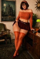 ai_generated choker glasses high_heels indoors miniskirt scooby-doo thick_thighs thighhighs velma_dinkley