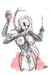 4_arms blood dark_eldar drukhari elf_ears female haemonculus jetblackraider multi_arm multi_limb needle nipple_piercing side_shave solo_focus warhammer_(franchise) warhammer_40k