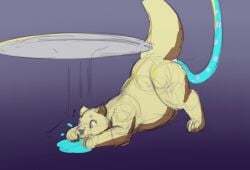 boilingbismuth female feral fur furniture head_down_ass_up hose hose_inflation inflation leaking mammal mustelid otter puddle solo table water_from_nose yellow_body yellow_fur