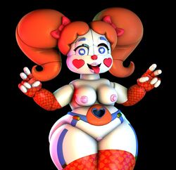 1girls 3d baby_(fnafsl) breasts circus_baby circus_baby_(fnaf) female female_only five_nights_at_freddy's five_nights_at_freddy's:_sister_location looking_at_viewer luiske476 nude peace_sign sexbot_circus_baby solo source_filmmaker thick_thighs thighhighs tongue_out wide_hips