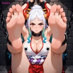 ai_assisted ai_generated armpits barefoot bdsm big_breasts breasts chains cleavage feet feet_up female foot_fetish lewdfeetai one_piece soles solo sweat thick yamato_(one_piece)