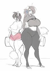 anthro big_butt chocker cleavage_cutout glasses huge_ass inu-sama kela_(the_dogsmith) long_hair ruth_failla_thomas_(the_dogsmith) short_shorts sports_bra sportswear tail thick_thighs tight_clothing
