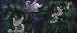 absurd_res anthro bodily_fluids cum deathclaw fallout genital_fluids genitals glowing glowing_deathclaw glowing_genitalia glowing_markings glowing_penis group hi_res machine male male/male markings microsoft monster neo_yin oral oral_penetration penetration penis precum protogen protogen_visor pumpkin_spice_proto scales scalie shaded size_difference trio