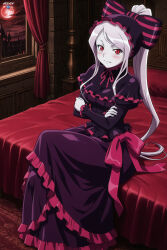 1boy absurdres adult ai_assisted ai_generated big_breasts blood_moon bloodmoon breasts crossed_arms crossed_legs female heeven highres male mature moon overlord_(maruyama) patreon patreon_username perfect_body shalltear_bloodfallen sitting_on_bed uncensored