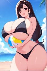 ai_generated beach beach_ball bikini brown_hair female final_fantasy final_fantasy_vii huge_breasts long_hair tifa_lockhart