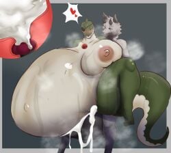 2_penises absurd_res alligator alligatorid anthro areola asriel_(asrielthewagon) balls belly big_areola big_balls big_belly big_breasts big_butt big_nipples big_penis big_tail blue_eyes bodily_fluids breasts broken_condom butt canid canine canis condom crocodilian cum cum_ballooning cum_in_vagina cum_inflation cum_inside dragon duo ejaculation esmeralda_(rivetstheblue) eye_patch eyewear female full_nelson genital_fluids genitals green_eyes hi_res horn huge_belly hybrid hyper hyper_belly inflation internal internal_vaginal knot knotted_penis knotting male male/female mammal multi_genitalia multi_penis musk mythological_creature mythological_scalie mythology nipples non-mammal_nipples penis reptile scalie scar seijuu sexual_barrier_device sweat sweatdrop sweaty_body tail thick_thighs tongue tongue_out wide_hips wolf