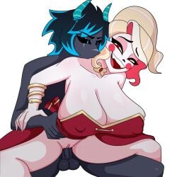 1boy 1girl blonde_hair blue_hair blue_skin charlie_morningstar_(hazbin_hotel) demon hazbin_hotel hazbin_hotel_(season_2) penetration penetration_from_behind zalgrath