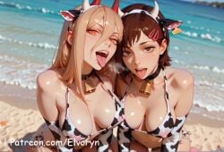 2girls ai_generated ass ass_focus big_ass big_breasts bikini blush breasts brown_eyes brown_hair chainsaw_man cute cute_face exposed_breasts female female_focus higashiyama_kobeni kobeni_higashiyama large_ass large_breasts light-skinned_female light_skin looking_at_viewer multiple_females multiple_girls open_mouth orange_eyes power_(chainsaw_man) sexy sexy_body sexy_female sexy_pose yellow_hair younger_female