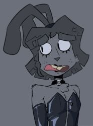 algob4v armwear bav black_lipstick bunny_ears collar freckles freckles_on_face furry furry_male furry_only grey_fur grey_hair latex latex_clothing latex_dress lipstick oc open_mouth original_character rabbit_ears vab_(bav)