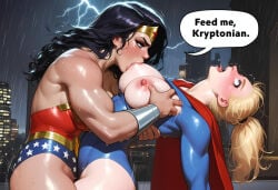 2girls ai_generated breast_sucking dc dc_comics diana_of_themyscira diana_prince supergirl wonder_woman wonder_woman_(series) yuri