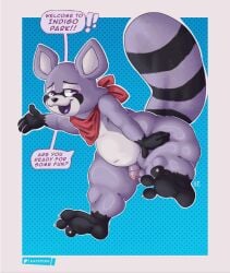 absurd_res anthro balls belly big_butt butt claws dialogue english_text feet flaccid fluffy fluffy_tail foot_fetish foreskin genitals happy hi_res humanoid_genitalia humanoid_penis indigo_park inviting inviting_to_sex inviting_viewer katxfish kerchief looking_at_viewer male mammal navel nude overweight paws penis procyonid raccoon raised_paw raised_tail rambley_raccoon soles solo speech_bubble tail talking_to_viewer text thick_thighs toe_claws unretracted_foreskin wide_hips
