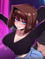 1female 1girl 1girls 2d 2d_(artwork) ai_generated alternate_breast_size anzu_mazaki blue_eyes boobs brown_hair high_resolution highres light-skinned_female light_skin patreon patreon_username ryogangg short_hair tea_gardner tea_gardner_(yu-gi-oh!_the_dark_side_of_dimensions) yu-gi-oh! yu-gi-oh!_duel_monsters yugioh