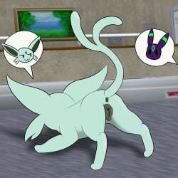 1:1 3d_(artwork) 3d_background absurd_res animal_genitalia animal_vulva anus bitterestball butt canid canine_genitalia canine_vulva digital_media_(artwork) eeveelution espeon female feral generation_2_pokemon genitals hi_res mammal mixed_media nintendo pokemon pokemon_(species) presenting presenting_hindquarters shiny_pokemon smug solo surprised tail umbreon vulva