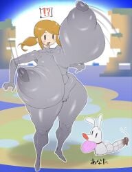 !? 1girls alternate_breast_size black_eyes blonde_hair bodysuit bouncing_breasts breast_expansion breasts covered_nipples dog female gigantic_breasts grey_skin huge_breasts huge_cock huge_nipples hyper large_areolae long_hair nipples nude open_mouth penis phallic_symbol ponytail puffy_nipples pussy rabbit rhythm_heaven rhythm_heaven_groove sakana8888888 skin_tight solo spoken_exclamation_mark spoken_interrobang standing surprised sweat thick_thighs thighs unaligned_breasts what