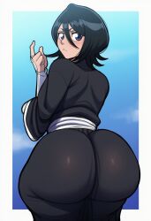 1girls ai ai_generated ass_focus back_view behind_view big_ass big_butt bleach bubble_ass bubble_butt female female_focus female_only kuchiki_rukia looking_at_viewer novelai solo thick_thighs