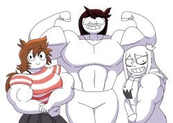 3girls abs biceps depraveddefense female jaiden jaiden_animations muscles muscular muscular_arms muscular_female muscular_legs muscular_thighs needs_breasts pecs