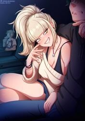 1boy 1girls big_breasts female himiko_toga imminent_sex izuku_midoriya light-skinned_male light_skin long_hair male male/female my_hero_academia neocoill over_shoulder patreon patreon_reward seductive teasing