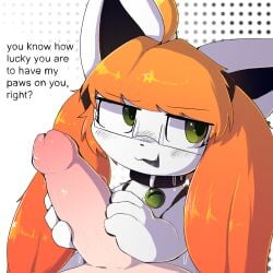 1:1 2026 ahoge bell bell_collar bestiality canid canine collar colored dialogue digital_media_(artwork) dotted_background duo english_text erection eyewear fangs female female_feral feral first_person_view fox fur genitals glans glasses green_eyes hair half-closed_eyes hi_res human human_on_feral humanoid_genitalia humanoid_penis interspecies lodetail lying male male/female male_pov mammal melody_(lodetail) narrowed_eyes on_back orange_body orange_fur orange_hair pattern_background pawpads paws penis rectangular_glasses shaded simple_background smile solo_focus talking_feral talking_to_viewer teasing teeth text wearing_glasses white_background white_body white_fur