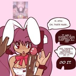 1boy 1girls black_male di_gi_charat female male p0rcelaingutz pink_hair rabbit_girl usada_hikaru