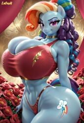 1girls abstract_background ai_generated anthro anthro_female anthro_focus anthro_only ass big_ass big_breasts blue_skin breasts choker curvaceous curvy curvy_female curvy_figure flower friendship_is_magic hourglass_figure looking_at_viewer lucasai massive_ass massive_breasts my_little_pony rainbow_dash_(mlp) red_flower solo solo_female solo_focus standing thick_thighs thong voluptuous voluptuous_body voluptuous_female wide_hips