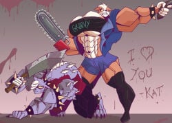 2girls abs biceps breasts female godforoth katzun muscles muscular muscular_arms muscular_female muscular_legs muscular_thighs