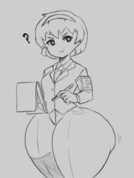10tontea 1girls ass bottom_heavy closed_mouth closed_smile clothed clothed_female female female_only fully_clothed huge_ass lobotomy_corporation malkuth_(lobotomy_corporation) pants project_moon short_hair smile solo solo_female suit suit_and_tie tie