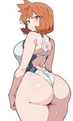 1girl ai_generated arched_back ass ass_focus back back_cutout backless_swimsuit bare_shoulders blush breasts busty closed_mouth clothing clothing_cutout competition_swimsuit female female_only from_behind green_eyes highleg highleg_swimsuit huge_ass kasumi_(pokemon) large_ass large_breasts looking_at_viewer looking_back median_furrow medium_breasts medium_hair misty_(pokemon) misty_(pokemon_hgss) multicolored multicolored_clothes multicolored_swimsuit one-piece_swimsuit one-piece_thong orange_hair pokemon shiny_skin short_hair solo sportswear standing swimsuit tank_suit thick_ass thick_thighs thighs thong two-tone_swimsuit wedgie white_one-piece_swimsuit white_swimsuit wide_hips