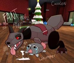 all_the_way_through anal anal_penetration andromorph andromorph/male animal_genitalia blushcrunch_studio bodily_fluids canid canine canis christmas christmas_decorations christmas_lights christmas_tree coal coal_(dandy's_world) crying cum cum_from_mouth cum_in_mouth cum_inside cumshot dandy's_world domestic_dog drooling ejaculation feral from_front_position genital_fluids genitals helpless hi_res holidays intersex intersex/male knot knotted_penis lying male mammal object_to_anthro on_front pebble_(dandy's_world) penetration penis plant questionable_consent red_eyes rock saberbutt saliva sharp_teeth size_difference tears teeth tongue tongue_out toon_(dandy's_world) tree twisted_coal_(dandy's_world)