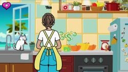 apron ass_crack ass_focus cooking dancing feline jeans kitchen music nintendo nintendo_switch pothosdark rhythm_heaven rhythm_heaven_groove rhythm_tengoku sink swaying_hips tagme tropical tropical_setting video