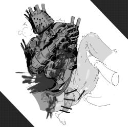 2boys amputated_arm amputation amputee anal anal_sex armor bar_censor bleeding blood bottomless cum cum_in_ass cum_inside dark_souls defeated erection fromsoftware gay helmet injury knight knight_lautrec_of_carim leg_grab male male_only masked masked_male monochrome pelvic_curtain pelvic_curtain_aside penis rape solo_focus yaoi