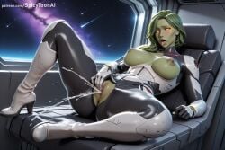 1girl after_sex ai_generated blonde_hair bodysuit breasts breasts_apart cum cum_in_pussy gamora hi_res high_heel_boots high_heels high_quality high_resolution large_breasts looking_at_viewer lying marvel_comics masturbation nipples on_back open_mouth patreon pussy seductive sexy solo space spicytoonai spread_legs squirting squirting_orgasm tongue tongue_out uncensored watermark